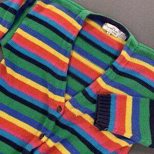 VTG Oscar de la Renta Cardigan Womens M Rainbow Striped V Neck Stockinette 90s